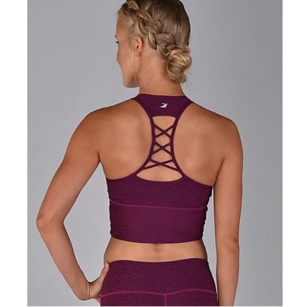 Glyder Rider Crop Bra High Neck Racerback Sports Bra Fuchsia Size Large